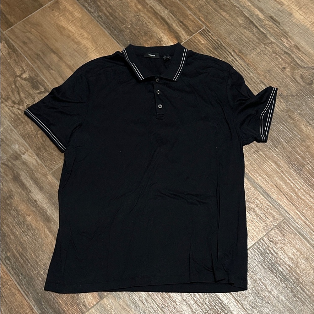 Theory Black Polo with Striped Accents